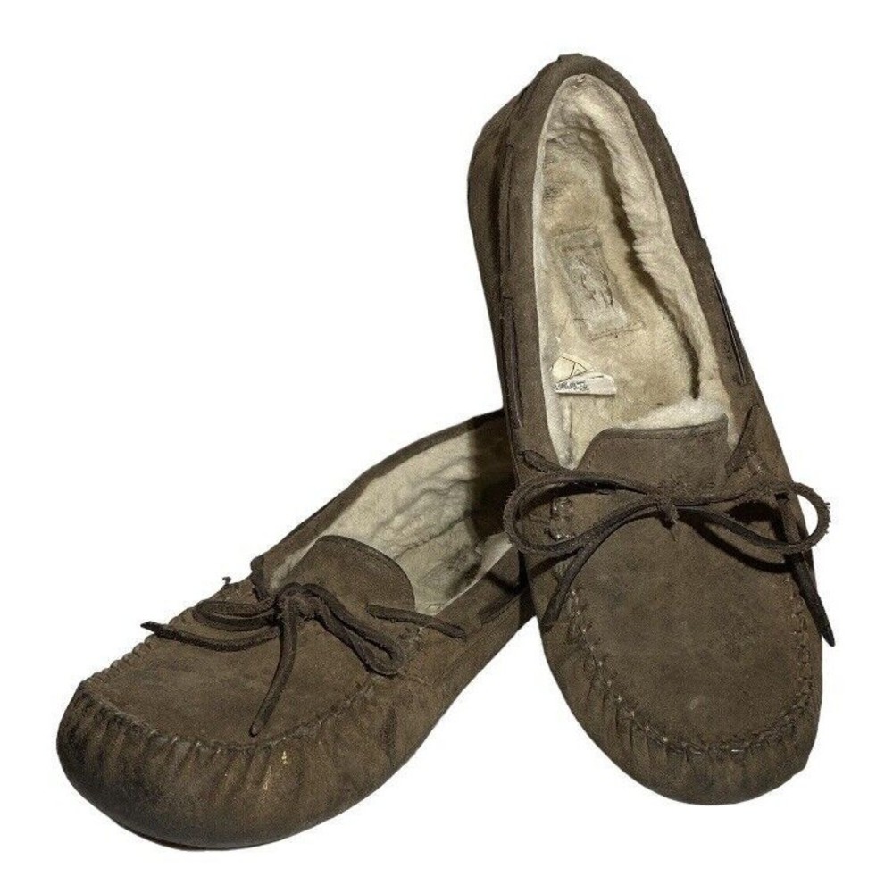 UGG Dakota Moccasin Slippers Wool Lined Slip On House Shoes Women 8 Brown Suede
